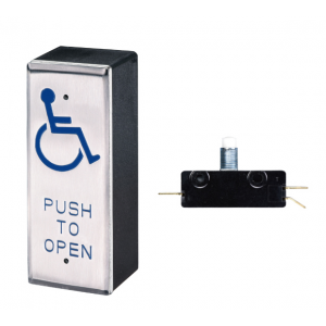 PBT-030 ELBOW ROCKER PUSH BUTTON SLIM/MULLION STAINLESS STEEL PUSH TO OPEN WHEELCHAIR ICON SPDT MOMENTARY SILV