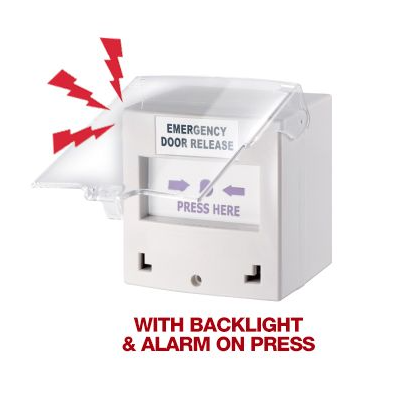SMART CP-32WBZ-LB RESETTABLE EMERGENCY DOOR RELEASE BREAK GLASS LED & BUZZER 1X DPDT 12/24VDC 91Hx87Wx53D (MM)